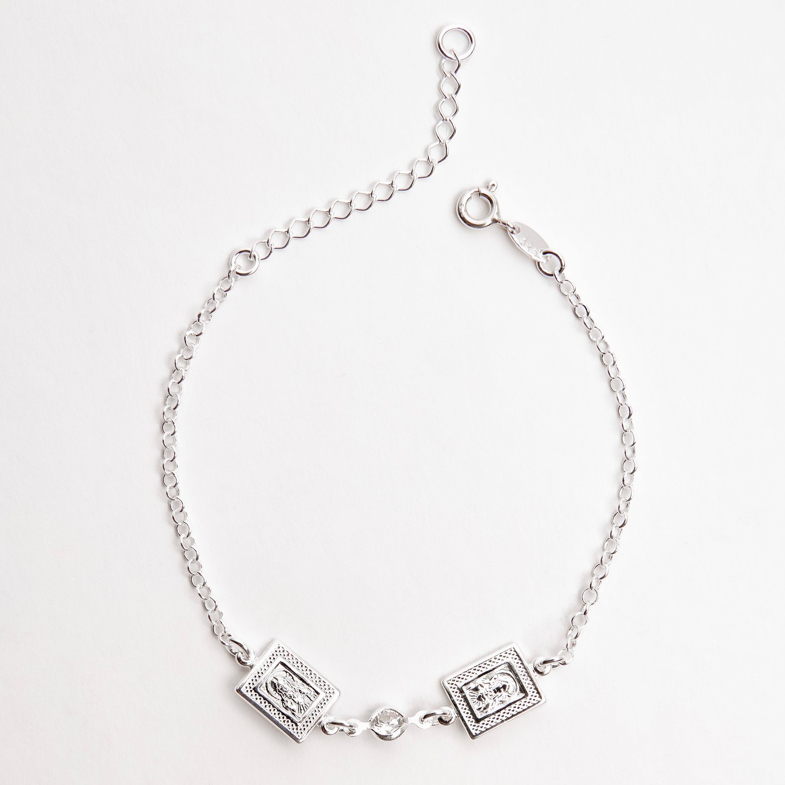 Imagem Pulseira entremeio medalhas Sagrado Coração verso salmos e zircônia 16+4cm