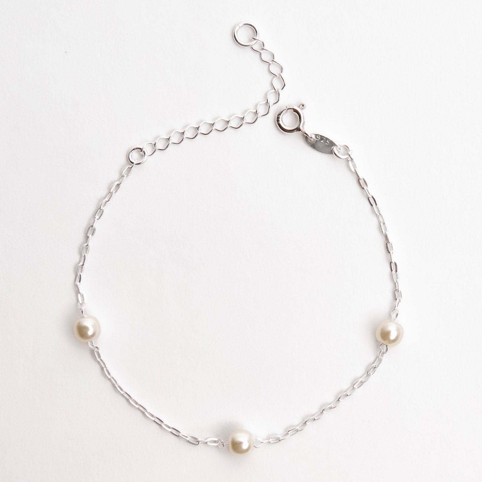 Imagem Pulseira entremeios pérola 5mm corrente cadeado 16+4cm