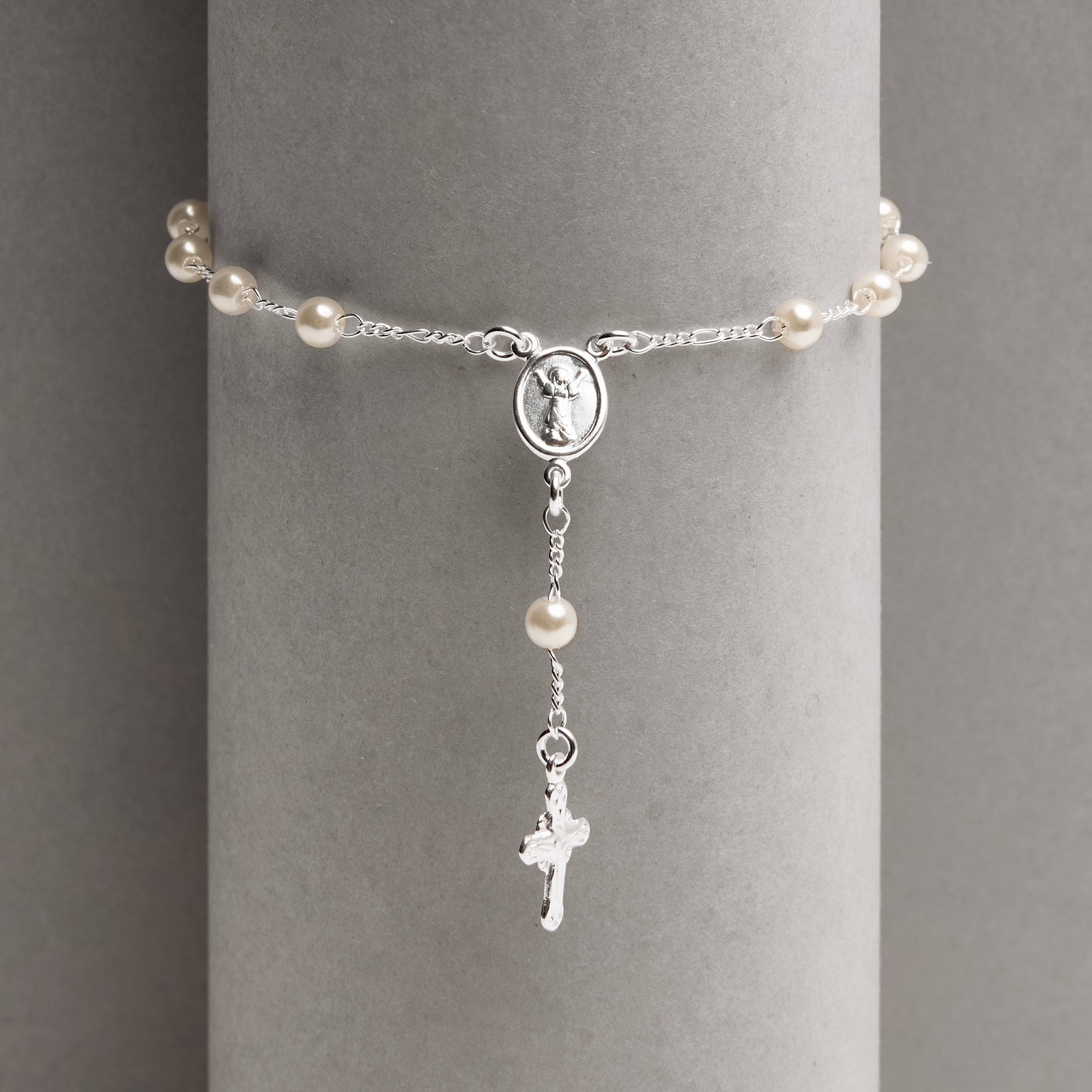 Imagem Secundária Pulseira terço pérolas medalha Anjo da Guarda 16+4cm