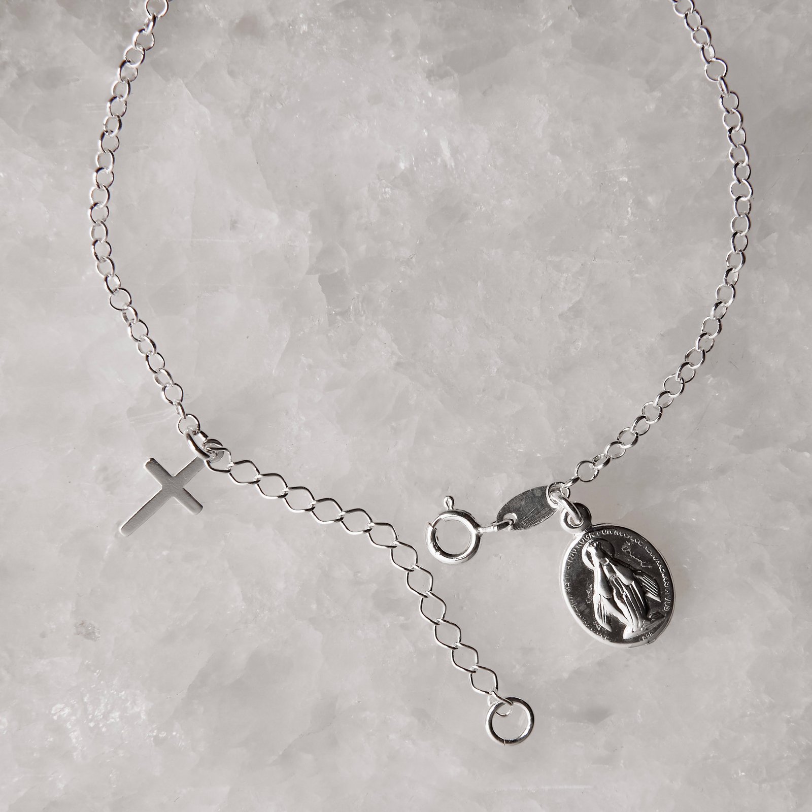 Pulseira pingente medalha milagrosa Nsa. Sra. das Graças e cruz 16+4cm