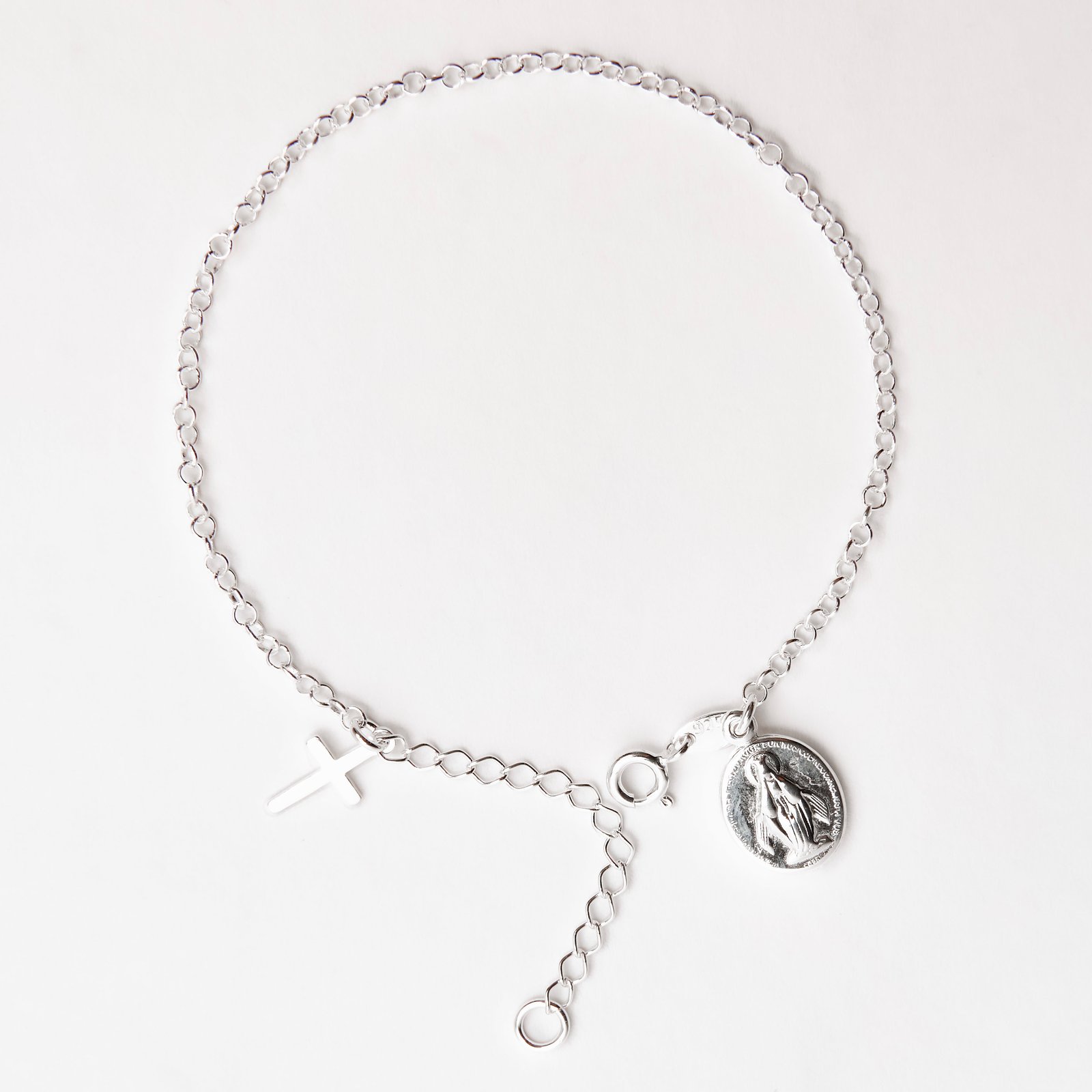 Imagem Pulseira pingente medalha milagrosa Nsa. Sra. das Graças e cruz 16+4cm