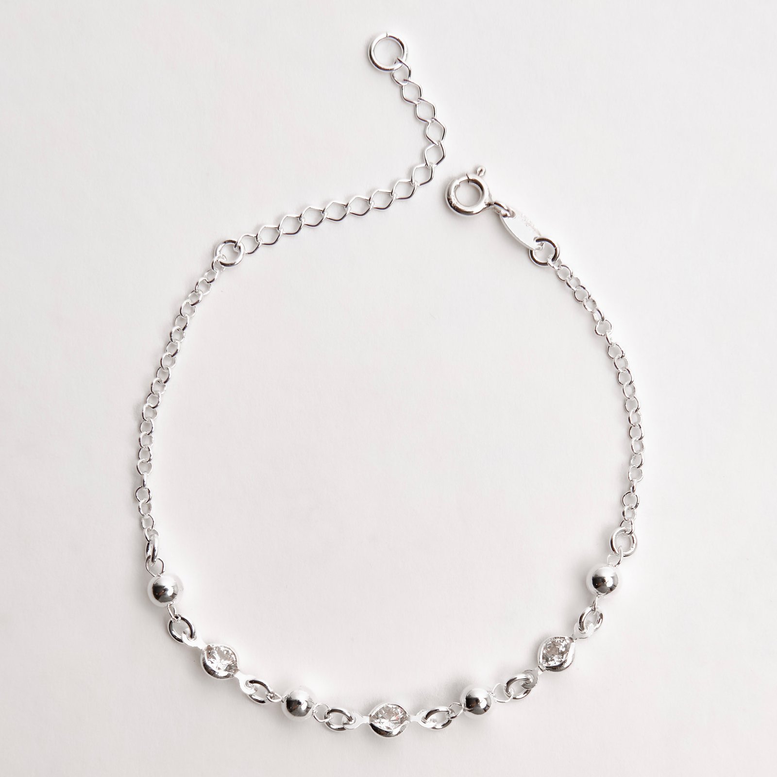 Imagem Pulseira entremeio bola e zircônia 4mm corrente elo português 16+4cm