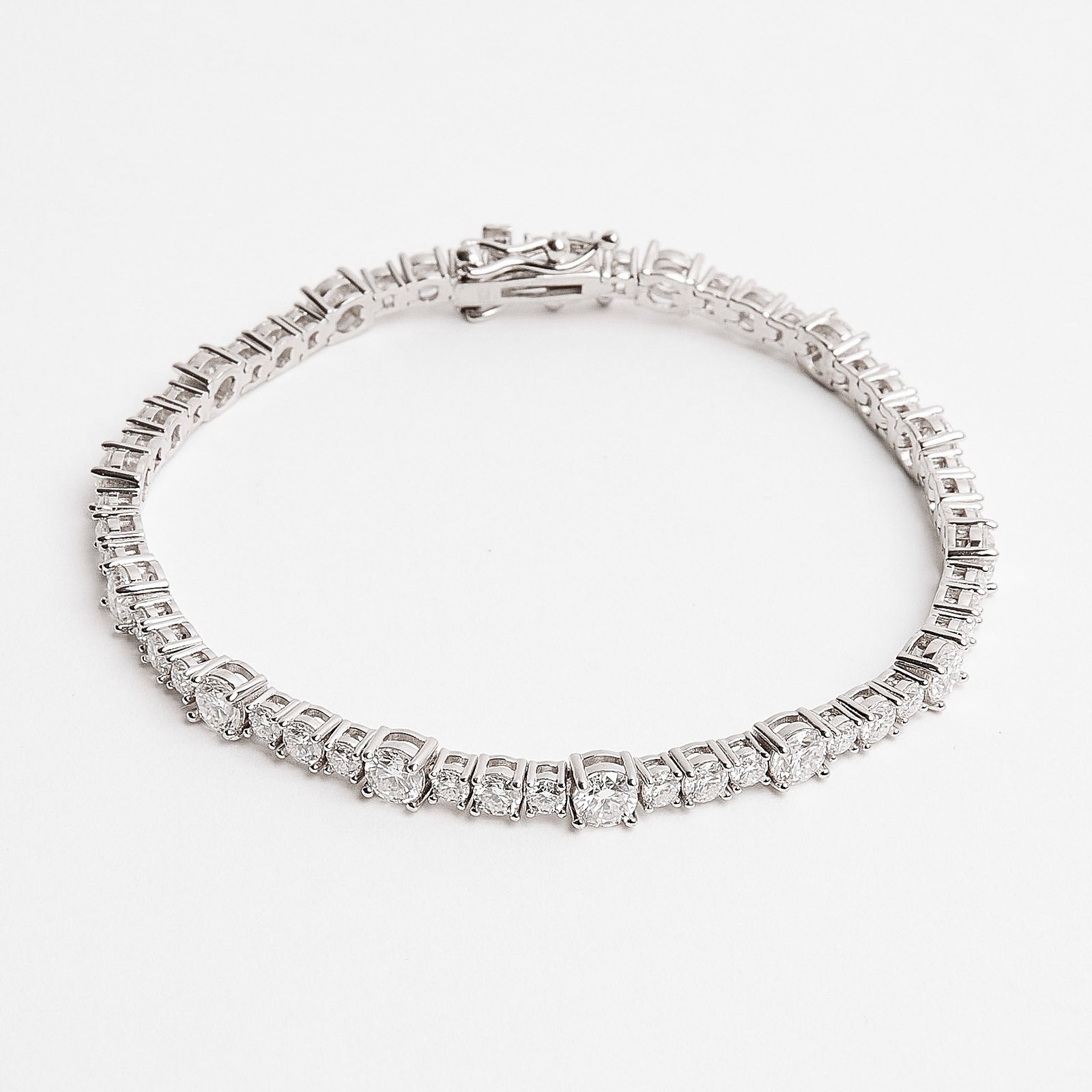 Imagem Pulseira Riviera moissanite 2.5, 3 e 4mm 18cm fecho gaveta ródio