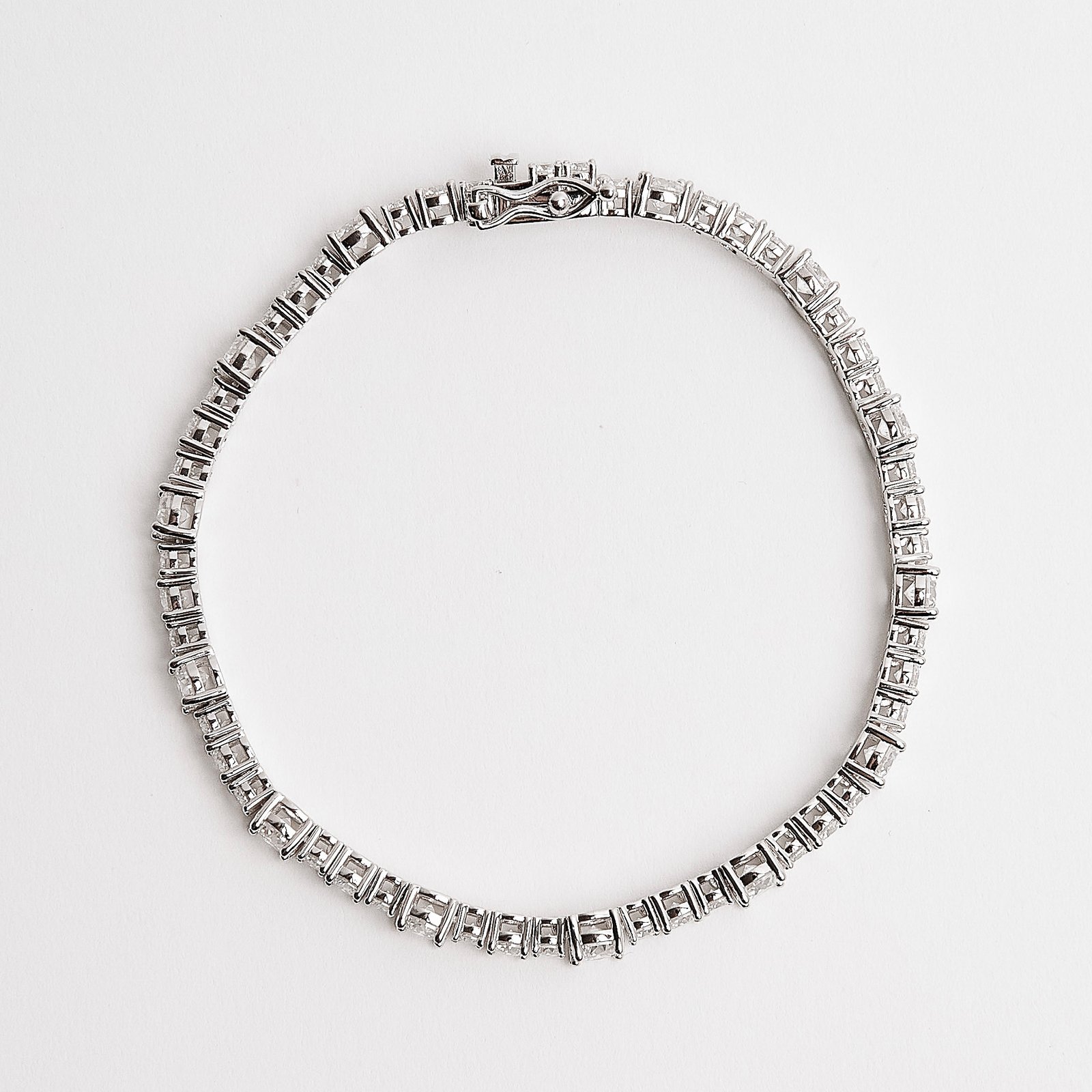 Pulseira Riviera moissanite 2.5, 3 e 4mm 18cm fecho gaveta ródio