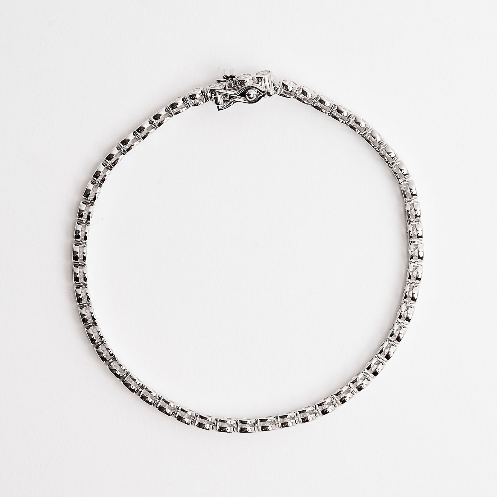 Pulseira Riviera moissanite 2.5mm 18cm fecho gaveta ródio