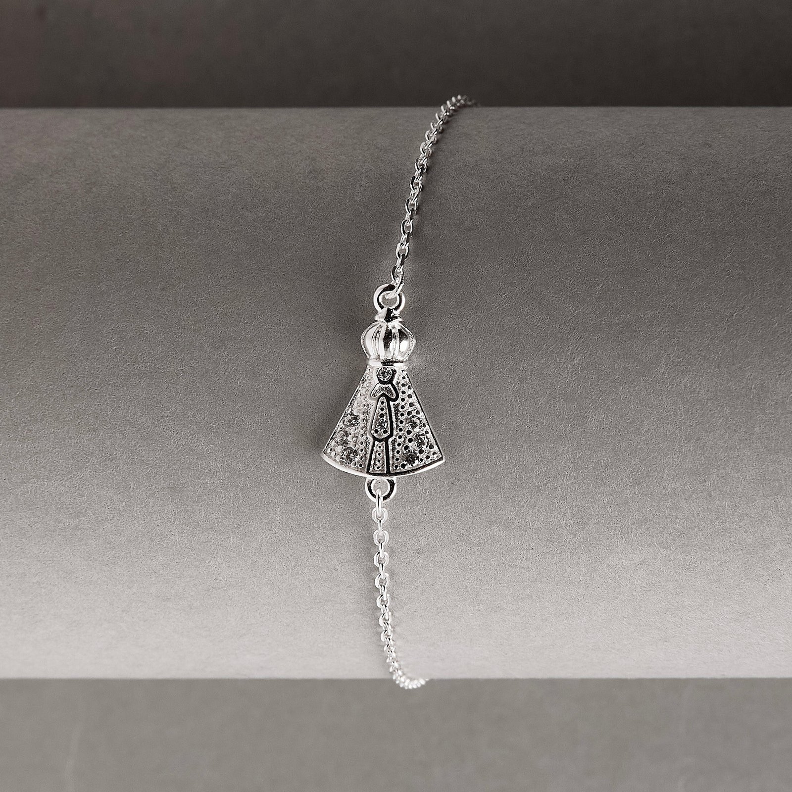 Imagem Secundária Pulseira entremeio Nsa. Sra. Aparecida cravejada 12mm 16+4cm