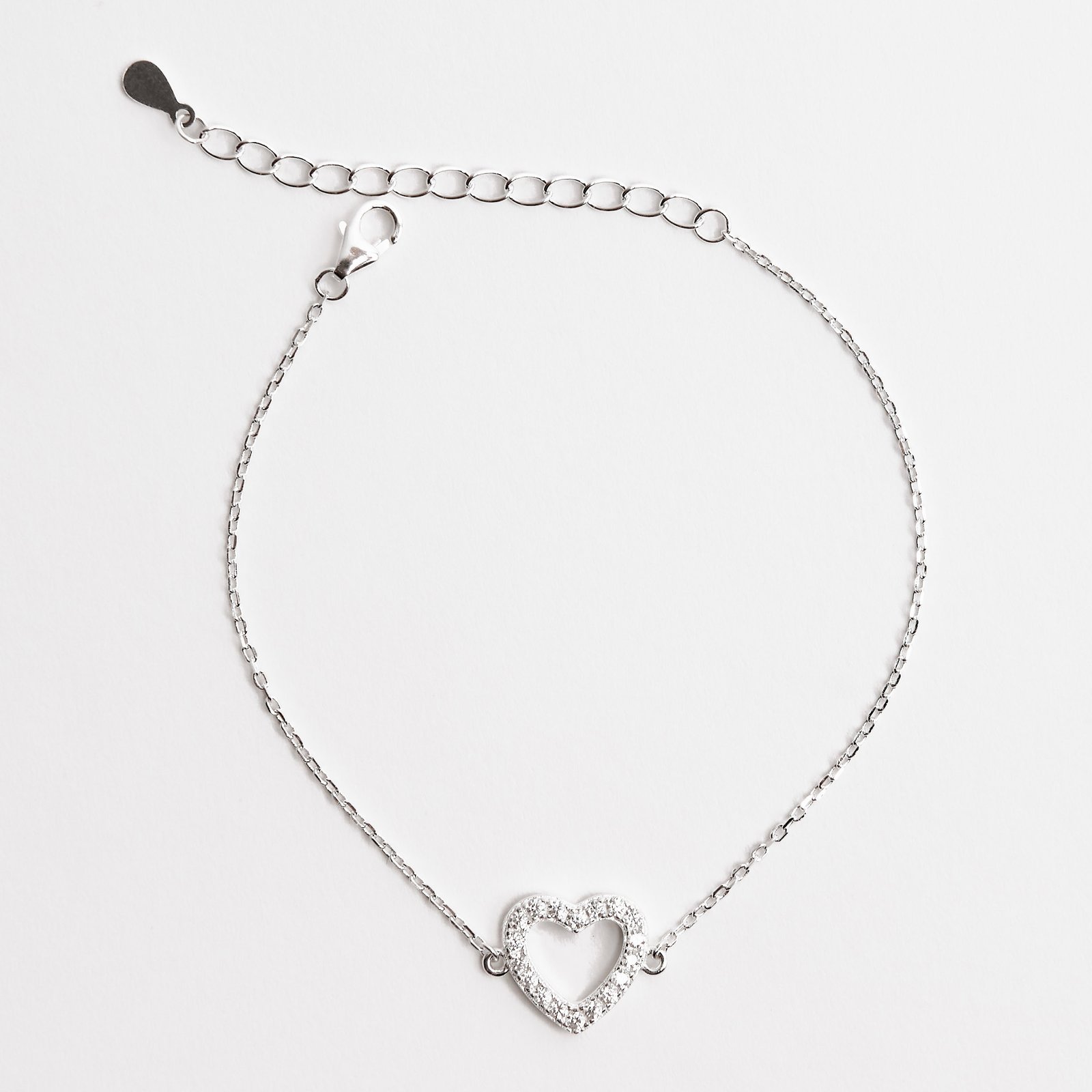 Imagem Pulseira entremeio coração vazado cravejado 11mm 16+4cm