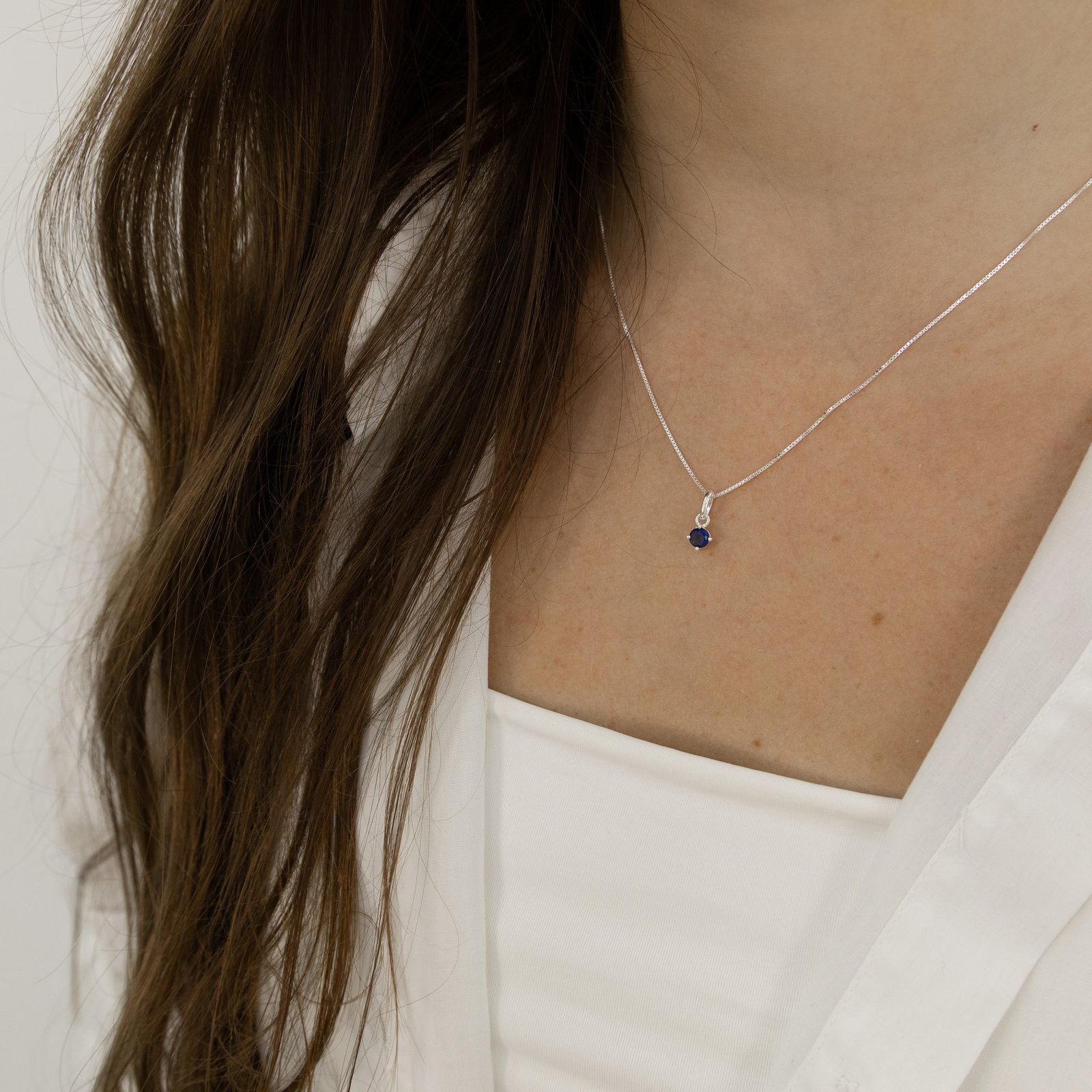 Conjunto brinco e colar zircônia redonda azul 4mm 40cm
