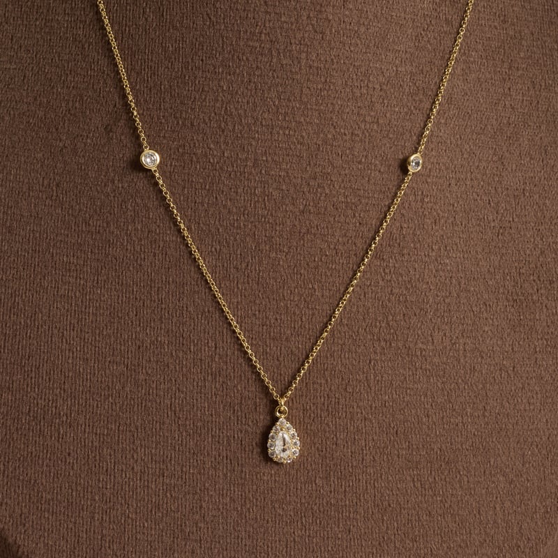 Colar entremeio zircônias redonda e pingente gota com cravejado 9mm corrente elo português 40cm com alongadora
