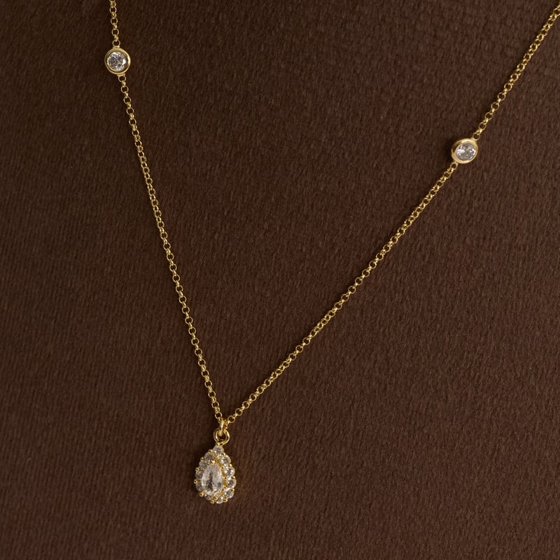 Colar entremeio zircônias redonda e pingente gota com cravejado 9mm corrente elo português 40cm com alongadora