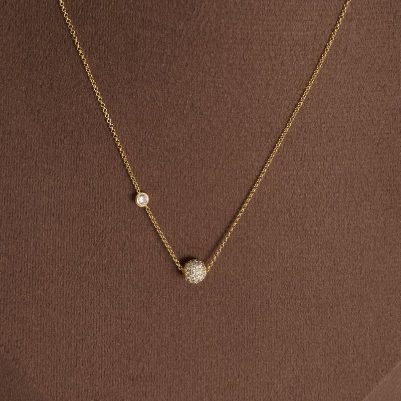 Colar entremeio zircônia e bola cravejada 6mm 40cm com alongadora