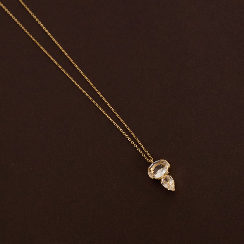 Colar pingente zircônias oval e gota 13mm corrente cadeado 45cm com alongadora