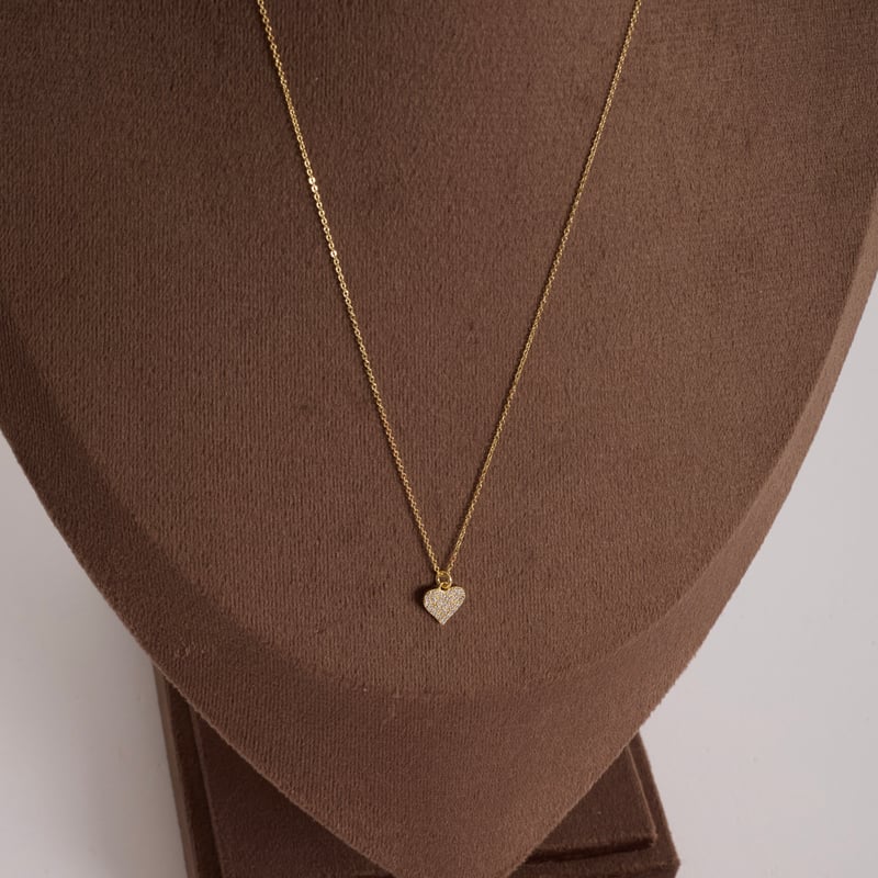 Colar pingente coração cravejado 8mm corrente cadeado 45cm com alongadora