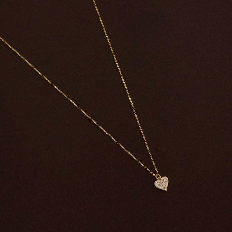 Colar pingente coração cravejado 8mm corrente cadeado 45cm com alongadora