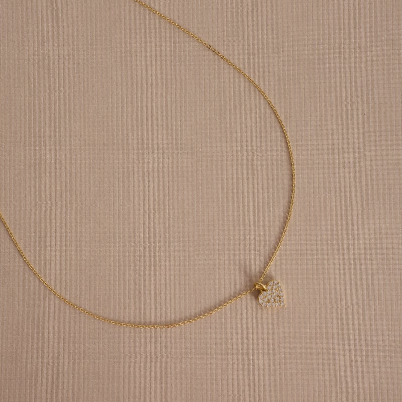 Colar pingente coração cravejado 8mm corrente cadeado 45cm com alongadora