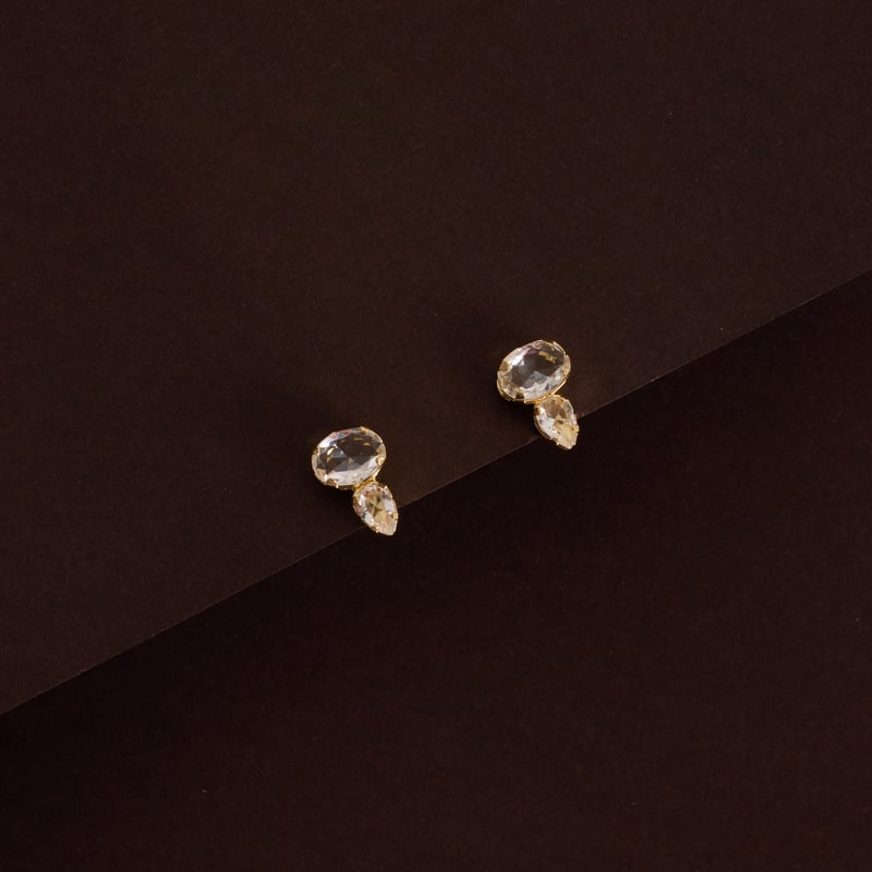 Brinco zircônias oval e gota 12mm