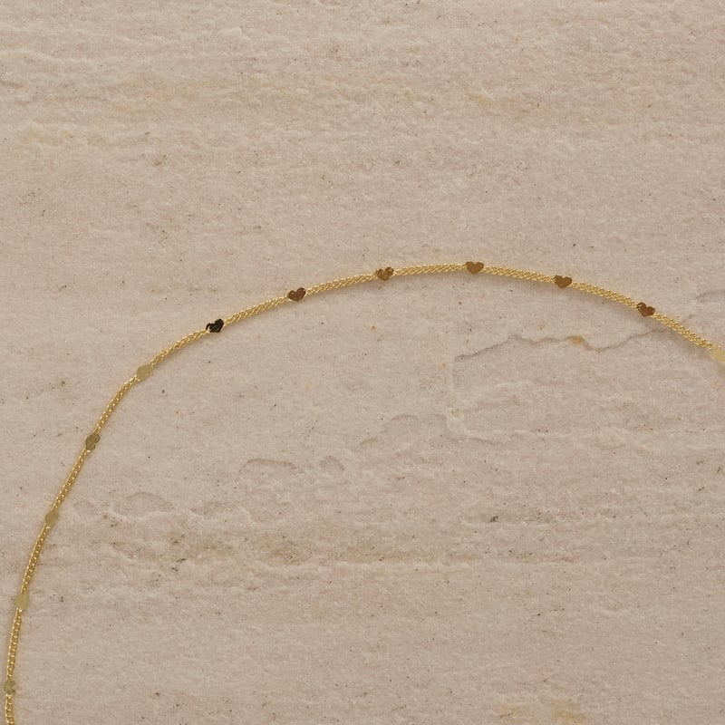 Corrente grumet e corações com detalhes 2mm 50cm com alongadora