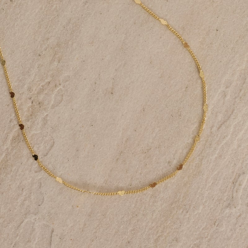 Corrente grumet e corações com detalhes 2mm 60cm com alongadora