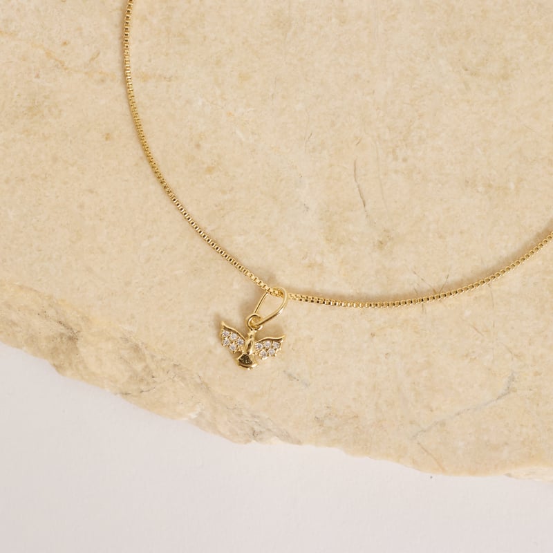Colar pingente Espírito Santo com zircônias 10mm 40cm com alongadora
