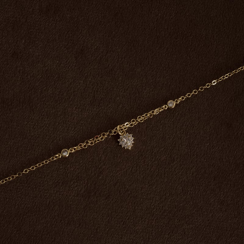 Pulseira entremeio zircônias pingente coração cravejado 8mm 17cm com alongadora