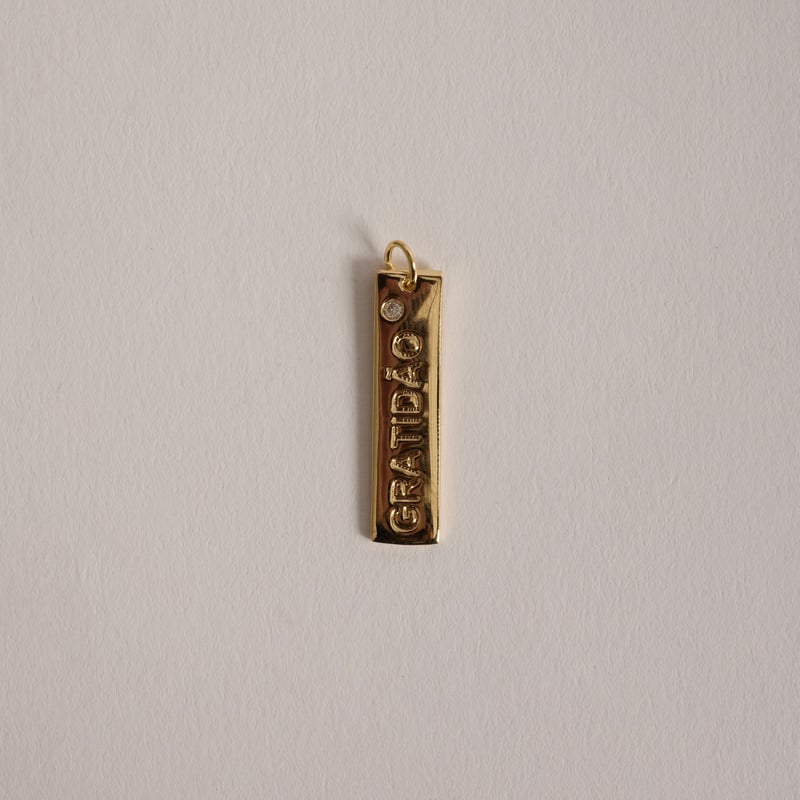 Pingente placa gratidão 29mm detalhe zircônia 