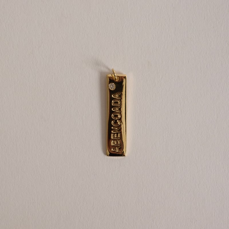 Pingente placa abençoada 29mm detalhe zircônia 