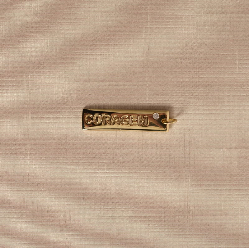 Pingente placa coragem 29mm detalhe zircônia 