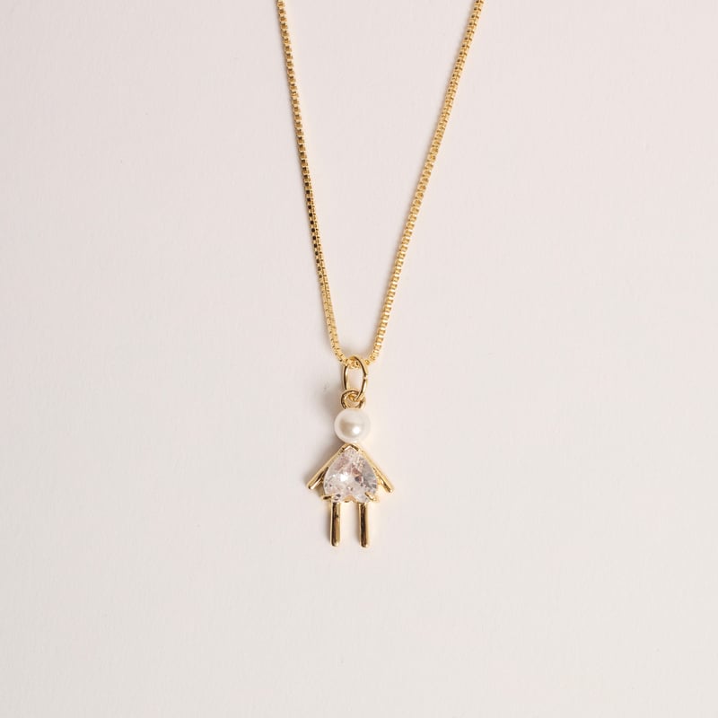 Colar pingente menina com pérola e zircônia 16mm 45cm com alongadora