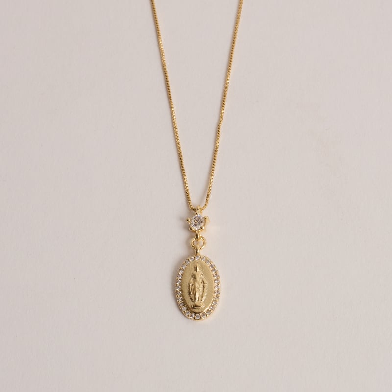 Colar pingente medalha milagrosa Nsa. Sra. das Graças com cravejado 14mm 40cm com alongadora