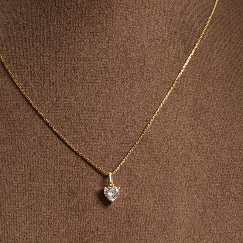 Conjunto brinco e colar zircônia coração 6mm 40cm com alongadora
