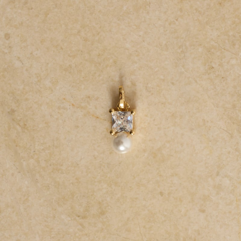 Pingente zircônia quadrada e pérola 11mm