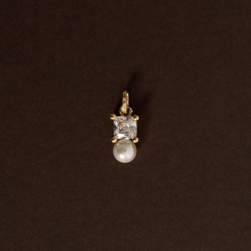 Pingente zircônia quadrada e pérola 11mm