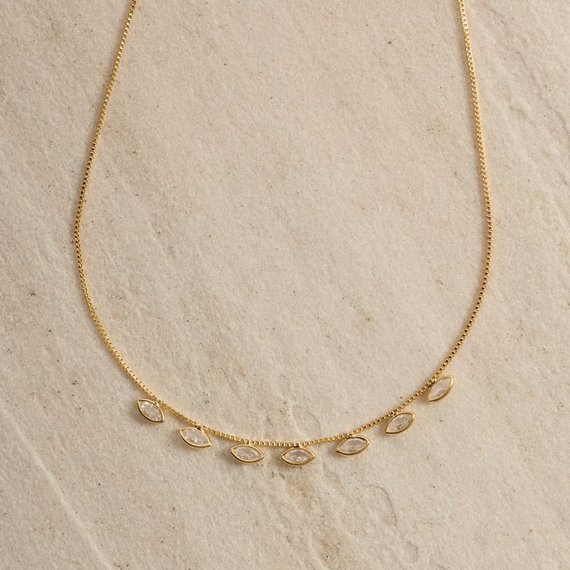 Colar entremeios zircônias navetes 7mm 40cm com alongadora
