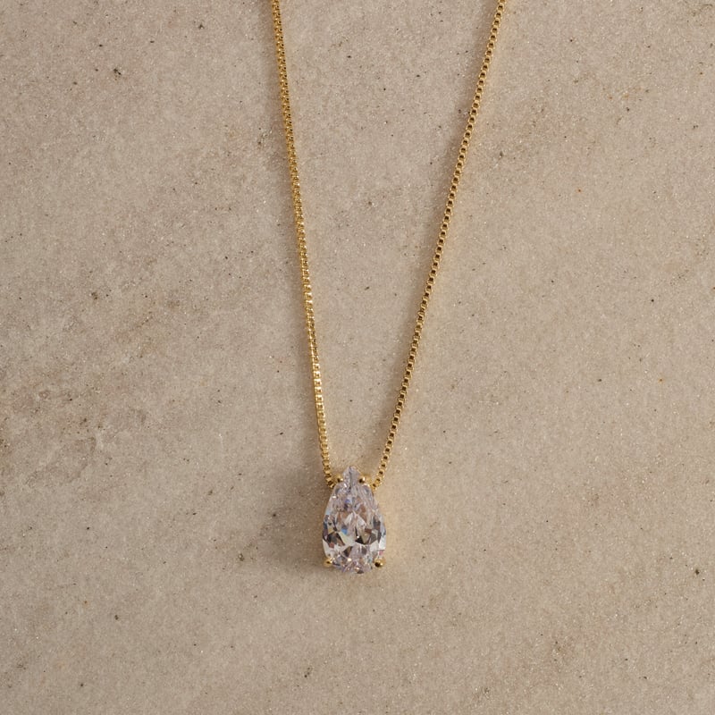 Colar zircônia gota 12mm caixa alta 45cm com alongadora