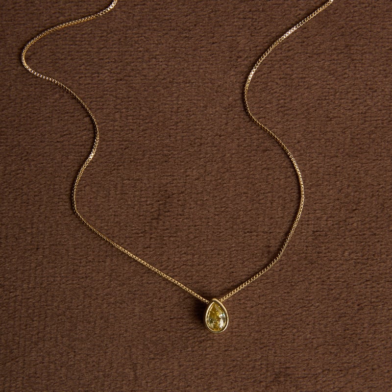 Colar pingente zircônia gota embutida citrino 7mm 40cm com alongadora