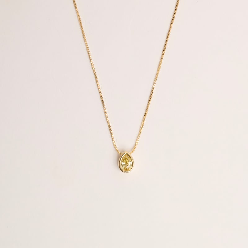 Colar pingente zircônia gota embutida citrino 7mm 40cm com alongadora