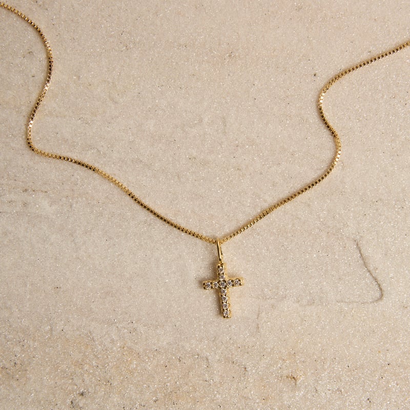 Colar pingente cruz cravejada 11mm 45cm com alongadora