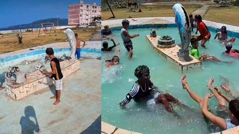 Niños de Baracoa transforman fuente abandonada en zona de juegos