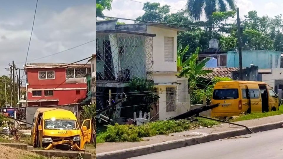 ¿Y este Gacela a quién le dio un golpe? Taxi derriba poste en Camagüey y deja la calle a oscuras