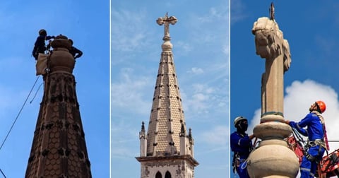 Retiran cruz de capilla en Cárdenas por riesgo de derrumbe tras daños de rayos