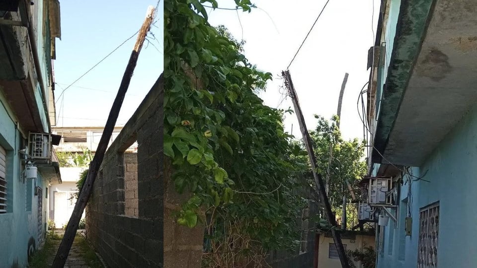 ¿Un poste a punto de tumbarse en Santa Clara? Vecinos en vilo