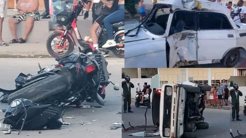 Moskvitch Volcado Tras Colisión con Motocicleta en Marianao, La Habana