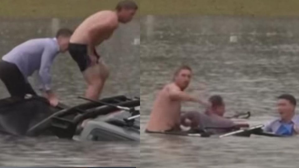 ¿El Reportero Héroe? ¡Rescata a Hombre de Coche Hundido en Inundación!