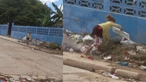 Niña busca comida en basura en Matanzas en medio de escasez
