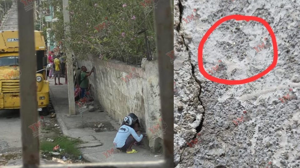 ¡Tremendo Bochinche en Santiago! Vecinos se vuelven locos rascando un muro buscando oro… ¿o es pirita?