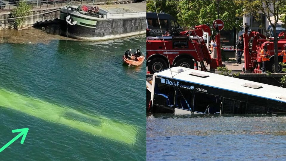 Autobús de aprendizaje cae al río Sena cerca de París