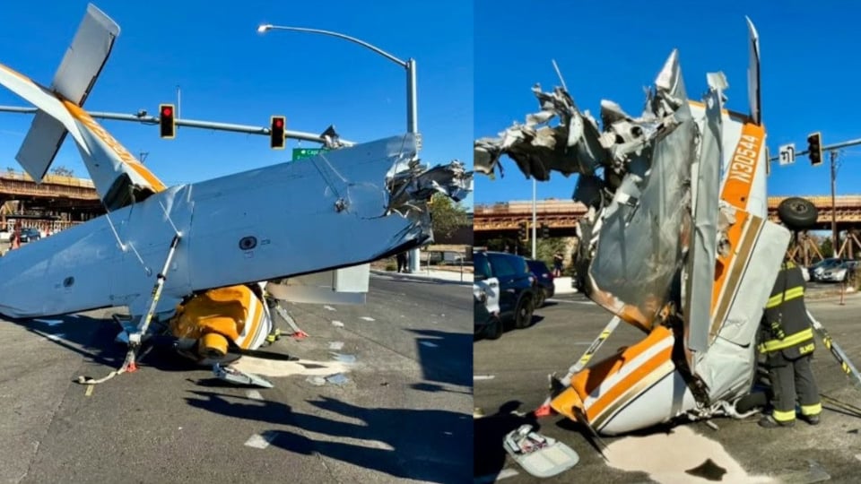 ¿Qué bolá, California? Avioneta cae en plena avenida y milagro: ¡tres vivos!