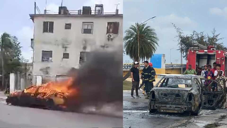 ¡Fuego en La Habana! Taxi se quema entero y deja al descubierto el desastre del transporte