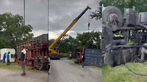 Camión se vuelca en Loma de los Rejondones, Holguín, alertando sobre seguridad vial