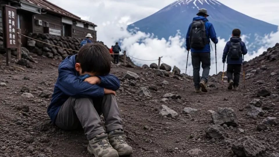 Padre deja solo a su hijo de 7 años en el Monte Fuji